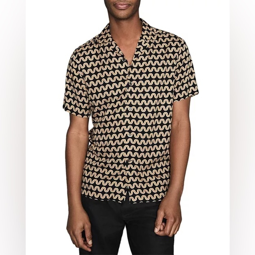 Black and Cream Patterned Men's Shirt